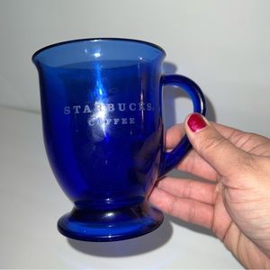 Starbucks 5 Star Blue Glass Footed Coffee Mug